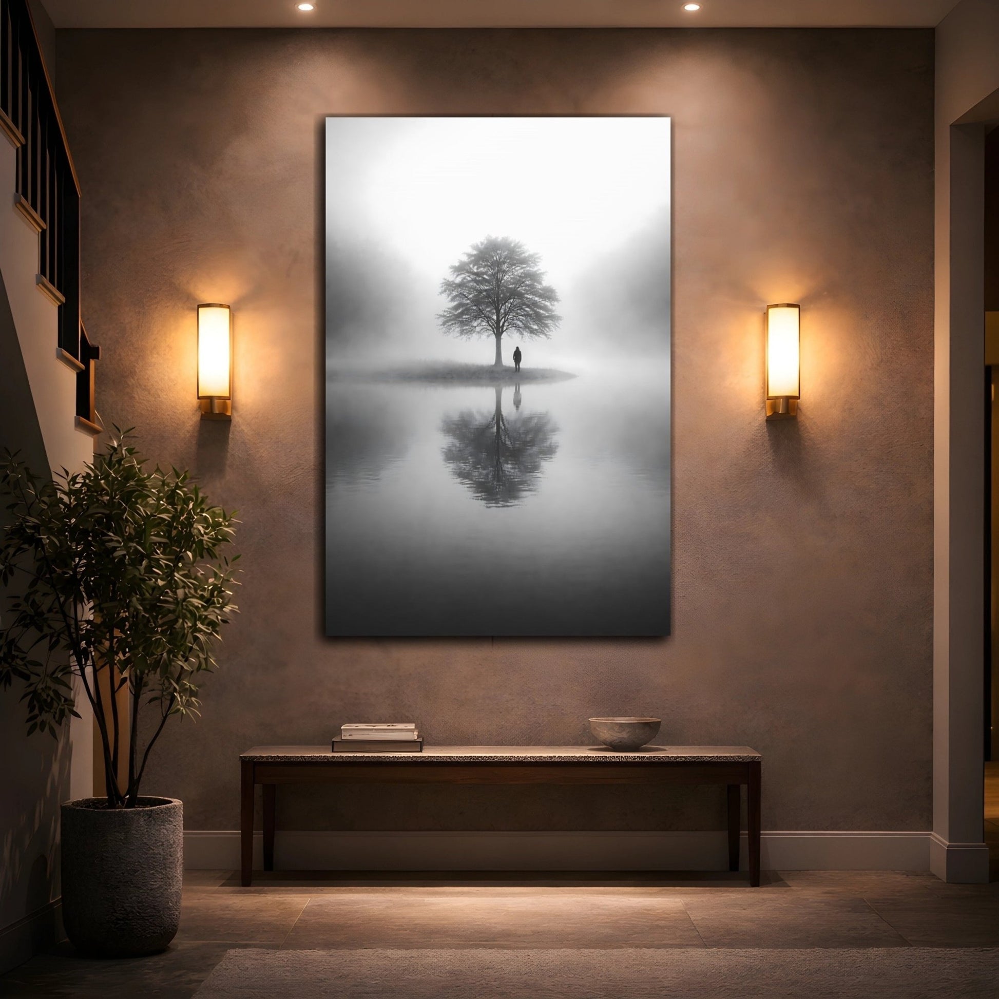 Nature Solitary Tree Monochrome - Canvas Wall Art Print - YesArtYes