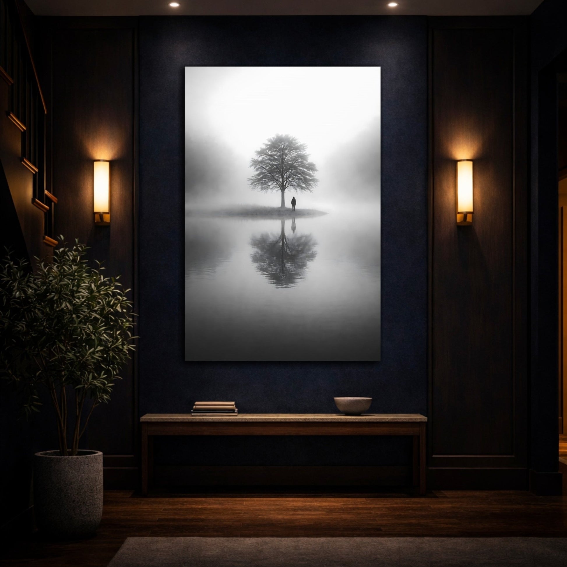 Nature Solitary Tree Monochrome - Canvas Wall Art Print - YesArtYes