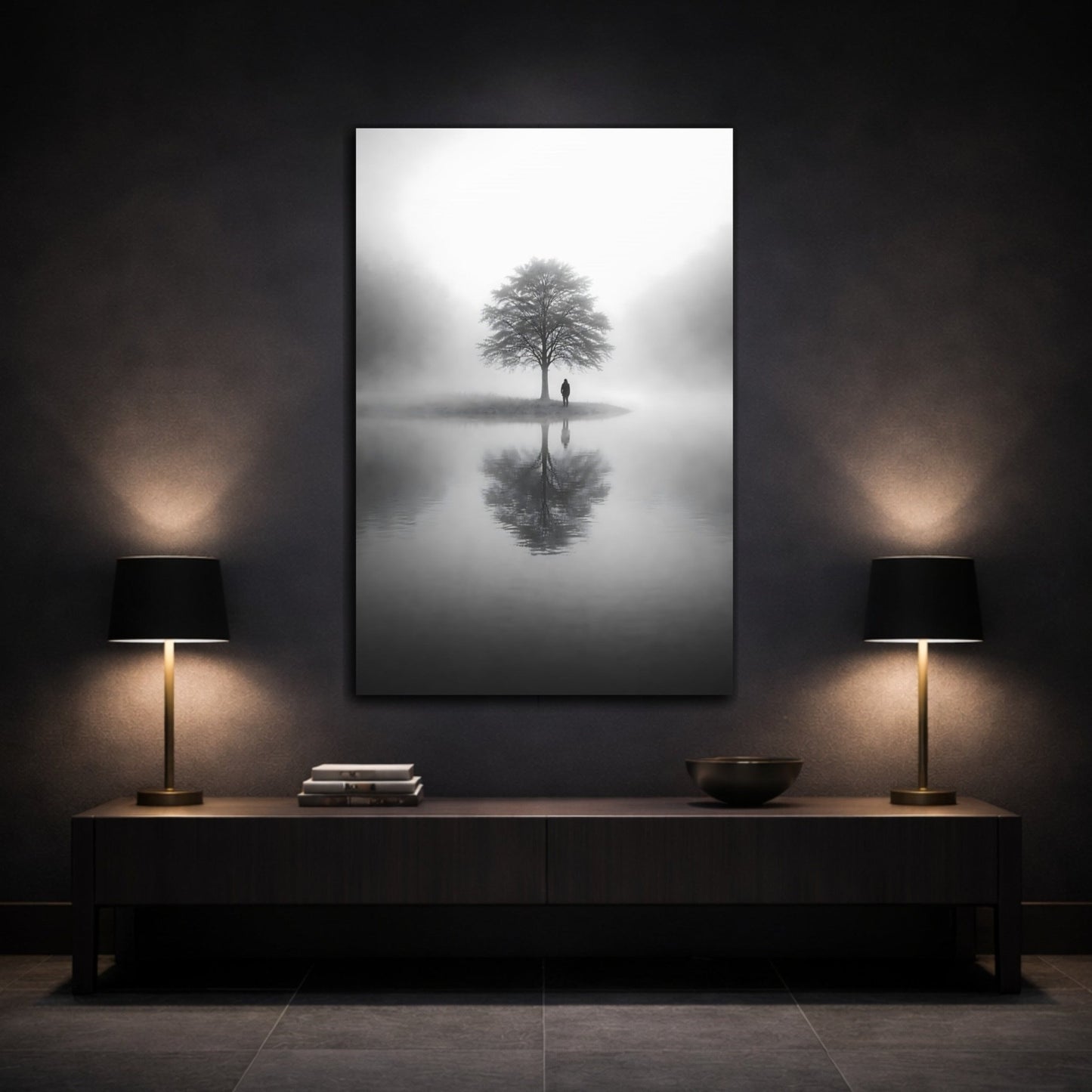 Nature Solitary Tree Monochrome - Canvas Wall Art Print - YesArtYes