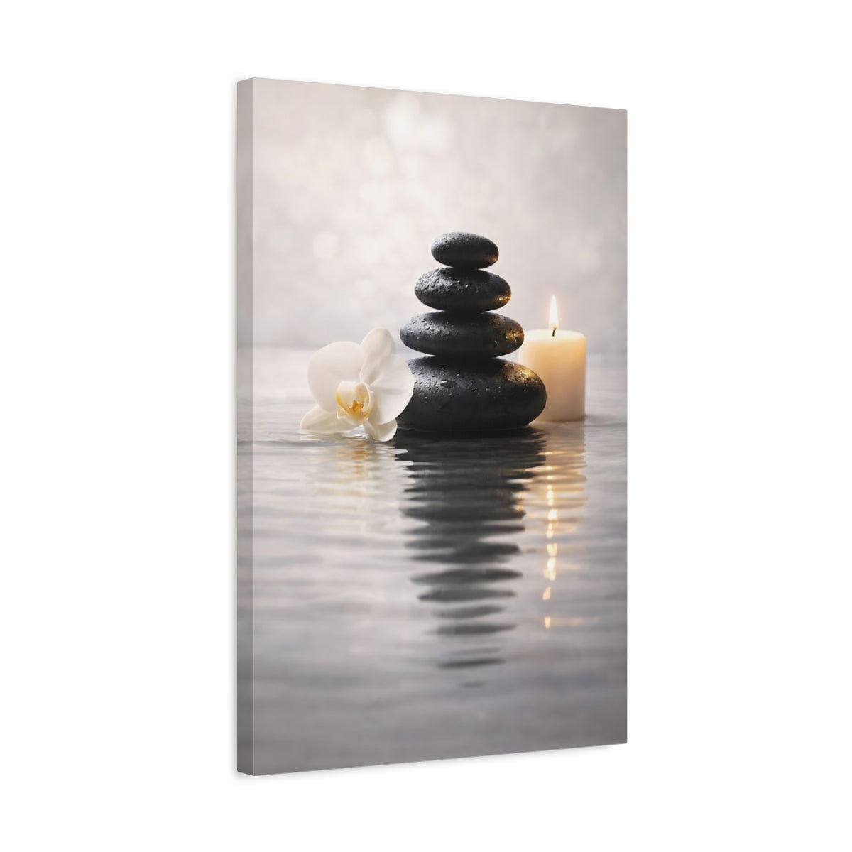 Side Mockup 3. Nature Spa Stones Zen Spa Scene shown as stretched canvas wall art