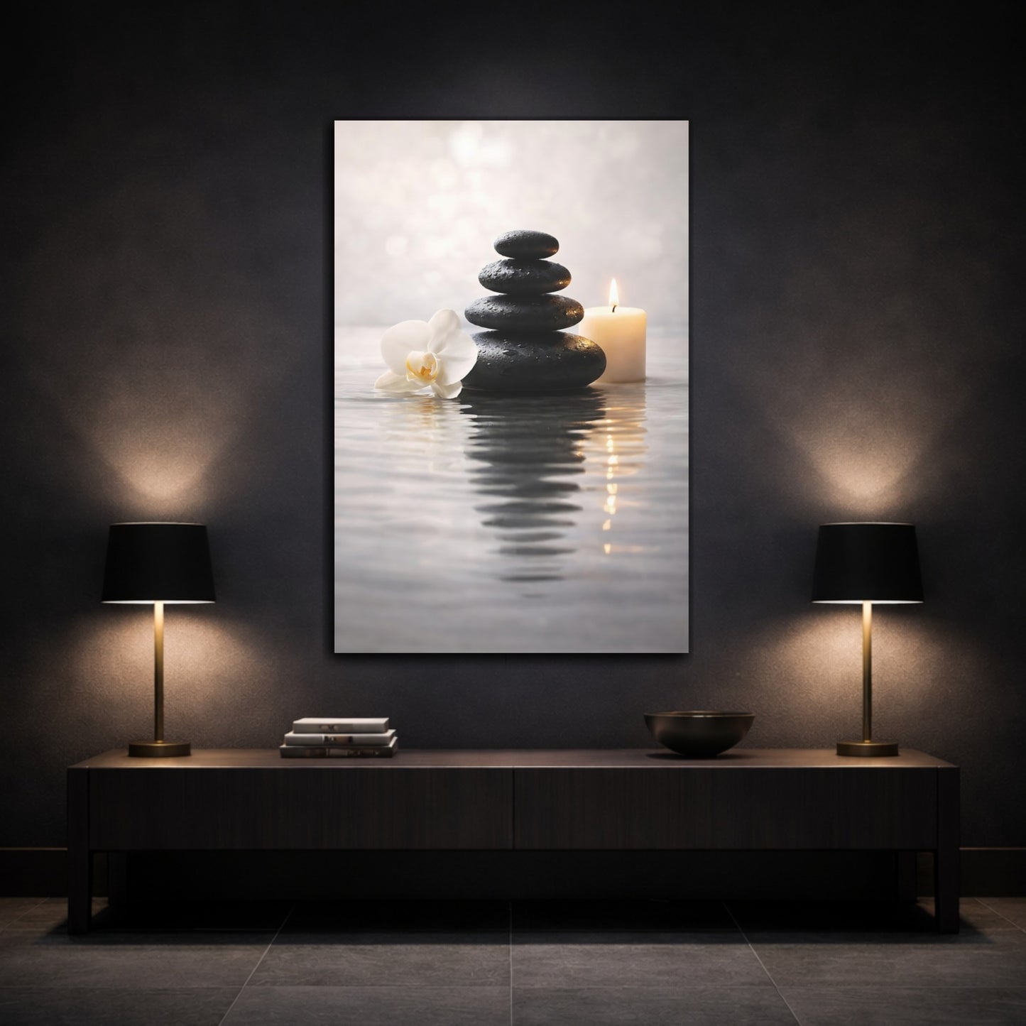Mockup 2. Nature Spa Stones Zen Spa Scene shown as stretched canvas wall art