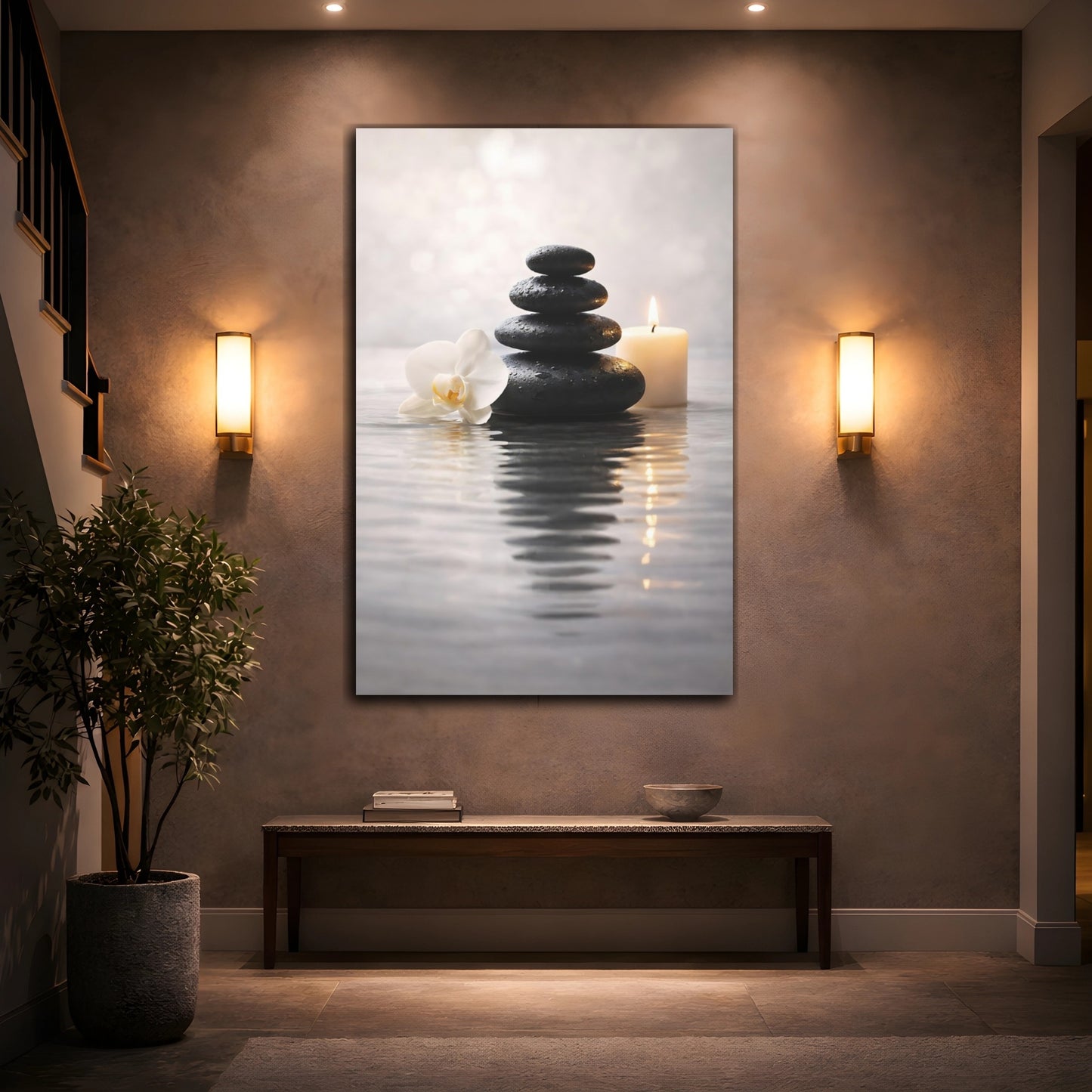 Mockup 3. Nature Spa Stones Zen Spa Scene shown as stretched canvas wall art