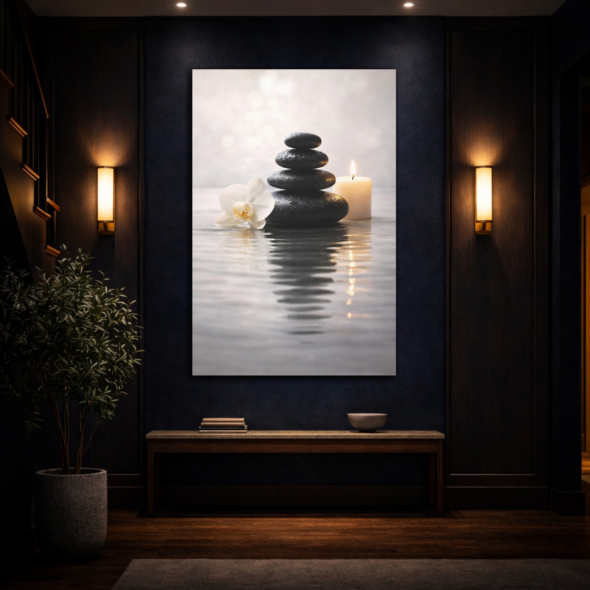 Mockup 4. Nature Spa Stones Zen Spa Scene shown as stretched canvas wall art