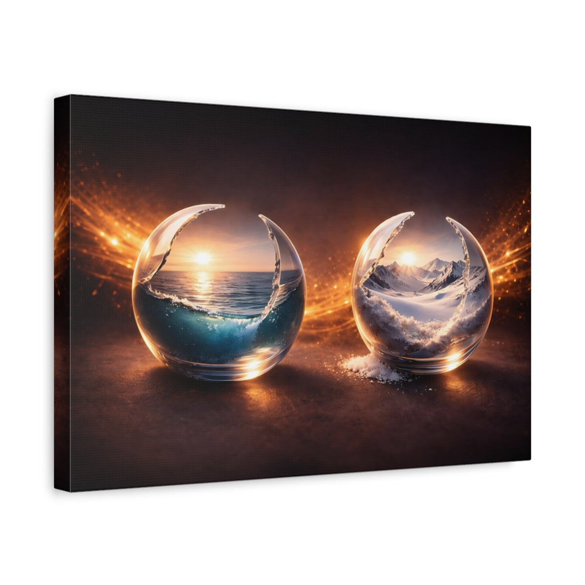 Side Mockup 4. Nature Nature Spheres Orange And Blue shown as stretched canvas wall art