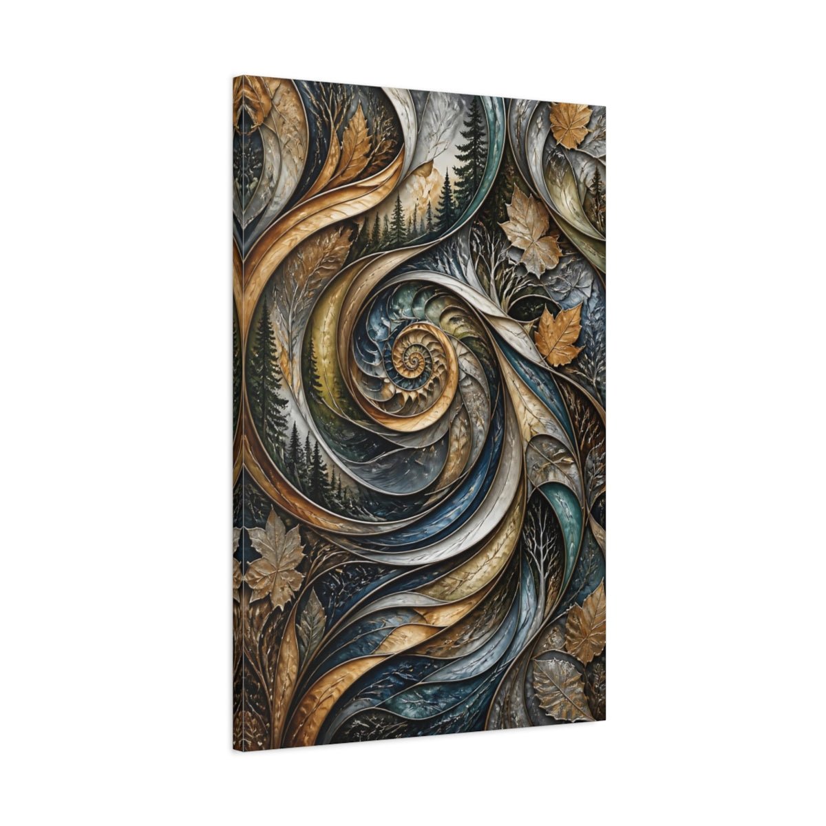 Nature Spiral Blue Gold Canvas Wall Art Print – Living Room Decor, Above Sofa - YesArtYes