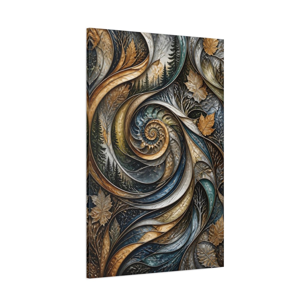 Nature Spiral Blue Gold Canvas Wall Art Print – Living Room Decor, Above Sofa - YesArtYes