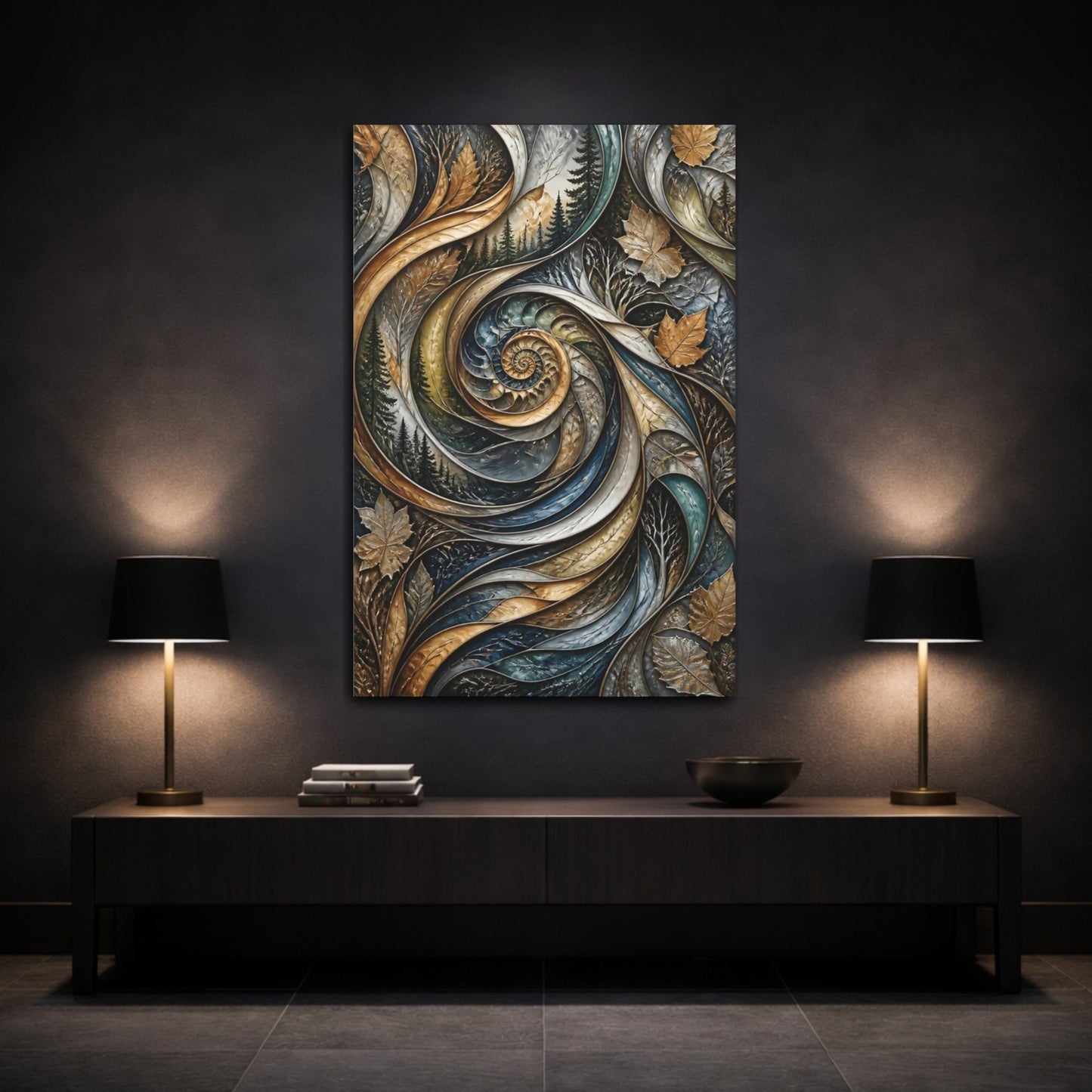 Nature Spiral Blue Gold Canvas Wall Art Print – Living Room Decor, Above Sofa - YesArtYes