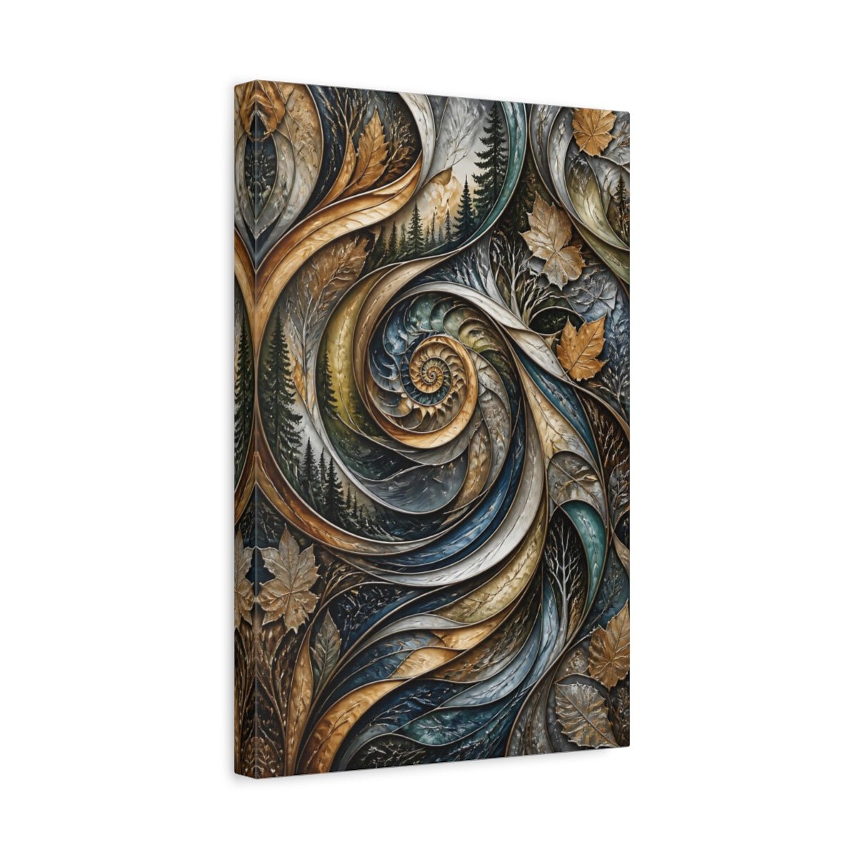 Nature Spiral Blue Gold Canvas Wall Art Print – Living Room Decor, Above Sofa - YesArtYes