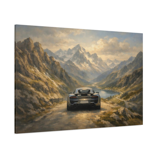 Main Mockup. Nature Sports Car Mountain Car View shown as stretched canvas wall art
