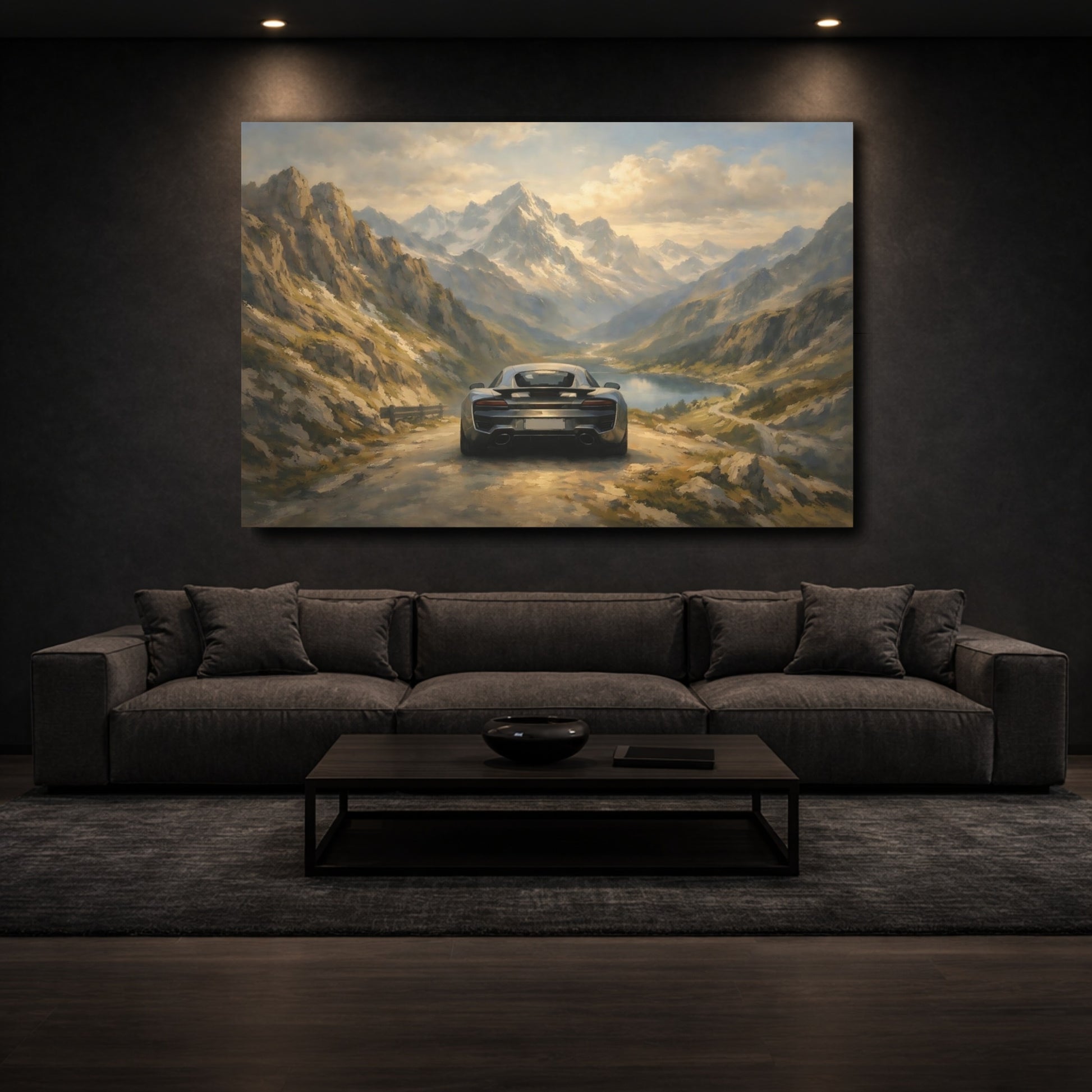 Mockup 2. Nature Sports Car Mountain Car View shown as stretched canvas wall art