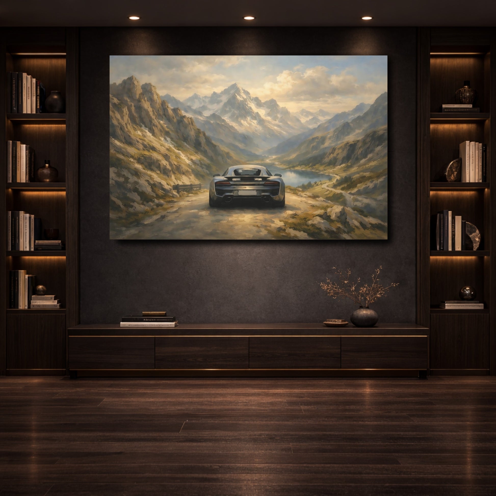 Mockup 3. Nature Sports Car Mountain Car View shown as stretched canvas wall art