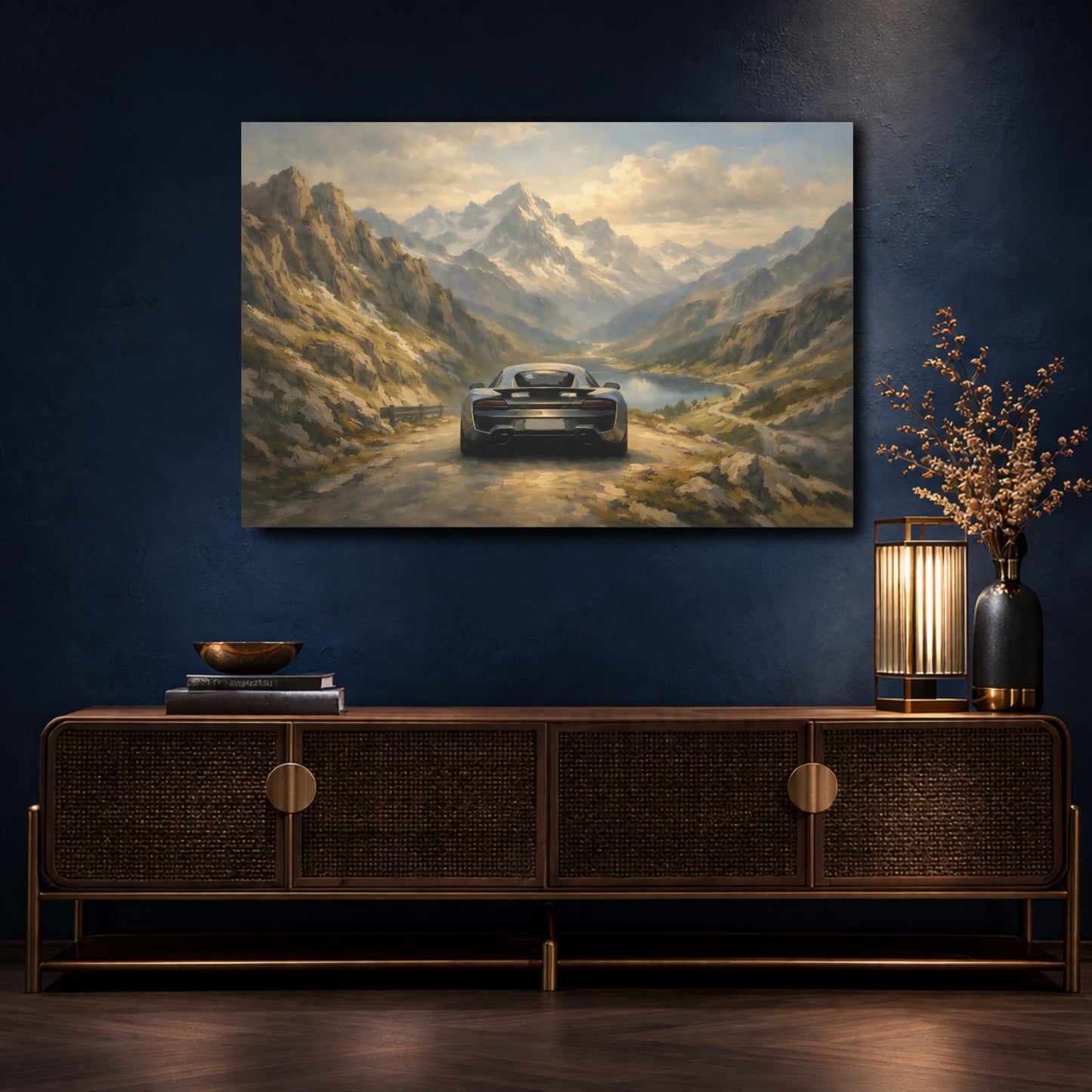 Mockup 4. Nature Sports Car Mountain Car View shown as stretched canvas wall art
