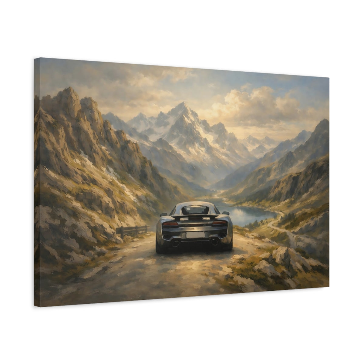 Side Mockup 2. Nature Sports Car Mountain Car View shown as stretched canvas wall art