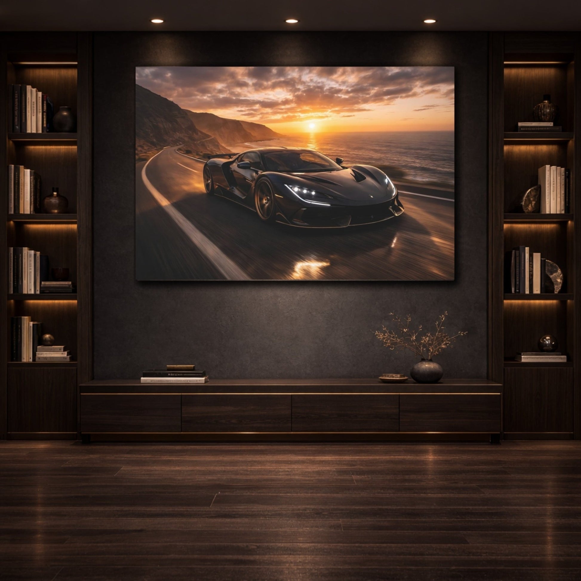 Nature Sports Car Sunset - Canvas Wall Art Print - YesArtYes