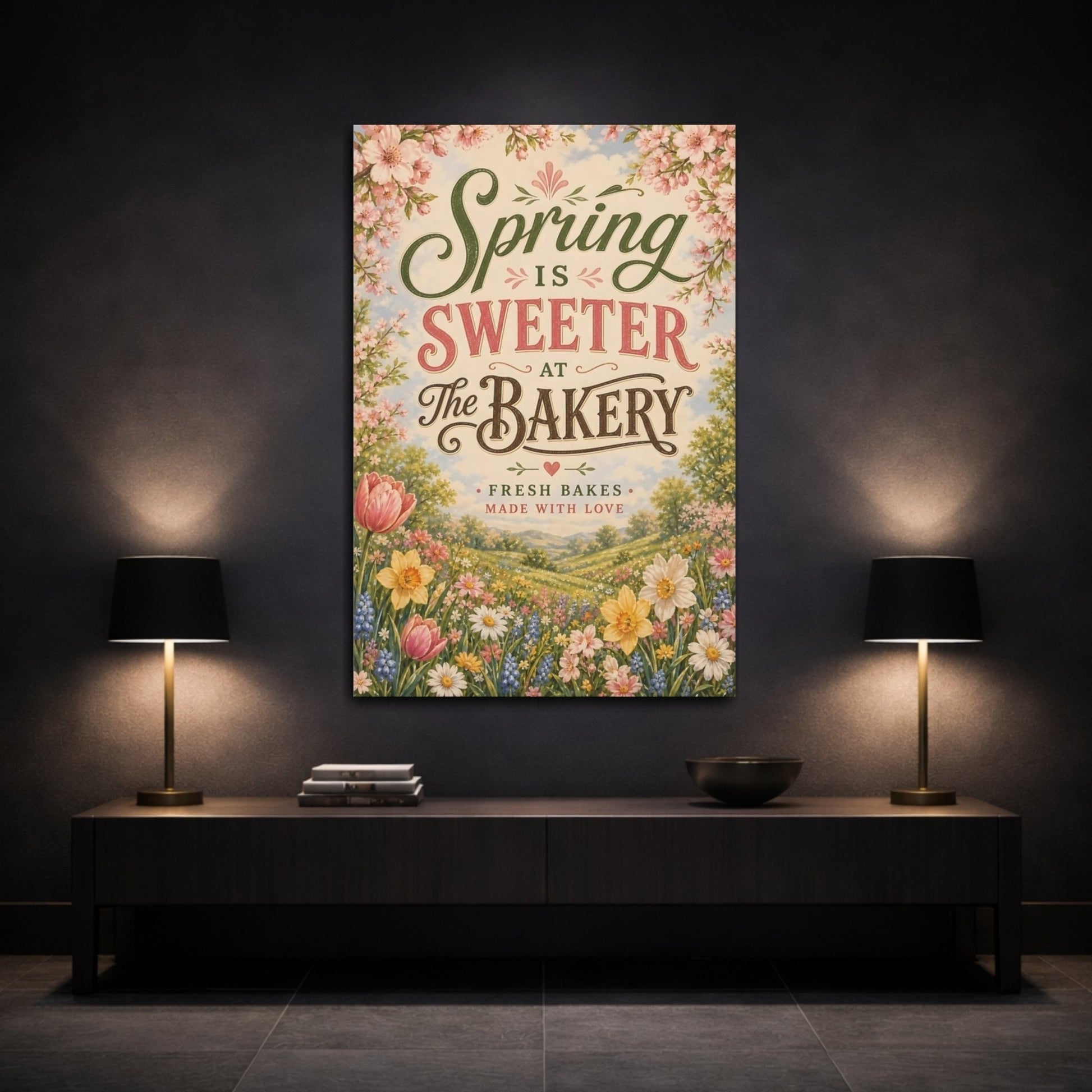 Nature Spring Flowers Pastel Floral Canvas Print – Vintage Kitchen, Dining Area Wall - YesArtYes