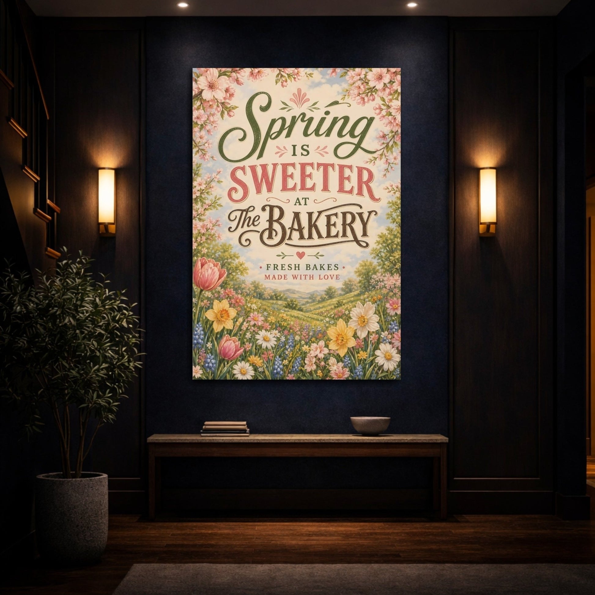 Nature Spring Flowers Pastel Floral Canvas Print – Vintage Kitchen, Dining Area Wall - YesArtYes
