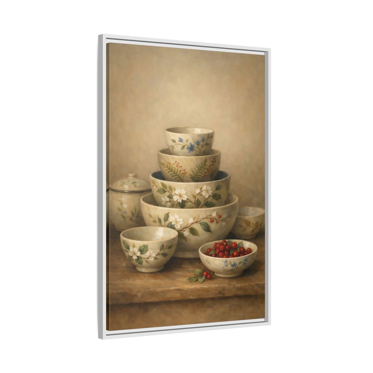 Nature Stacked Bowls Floral - Framed Canvas Wall Art Print - YesArtYes