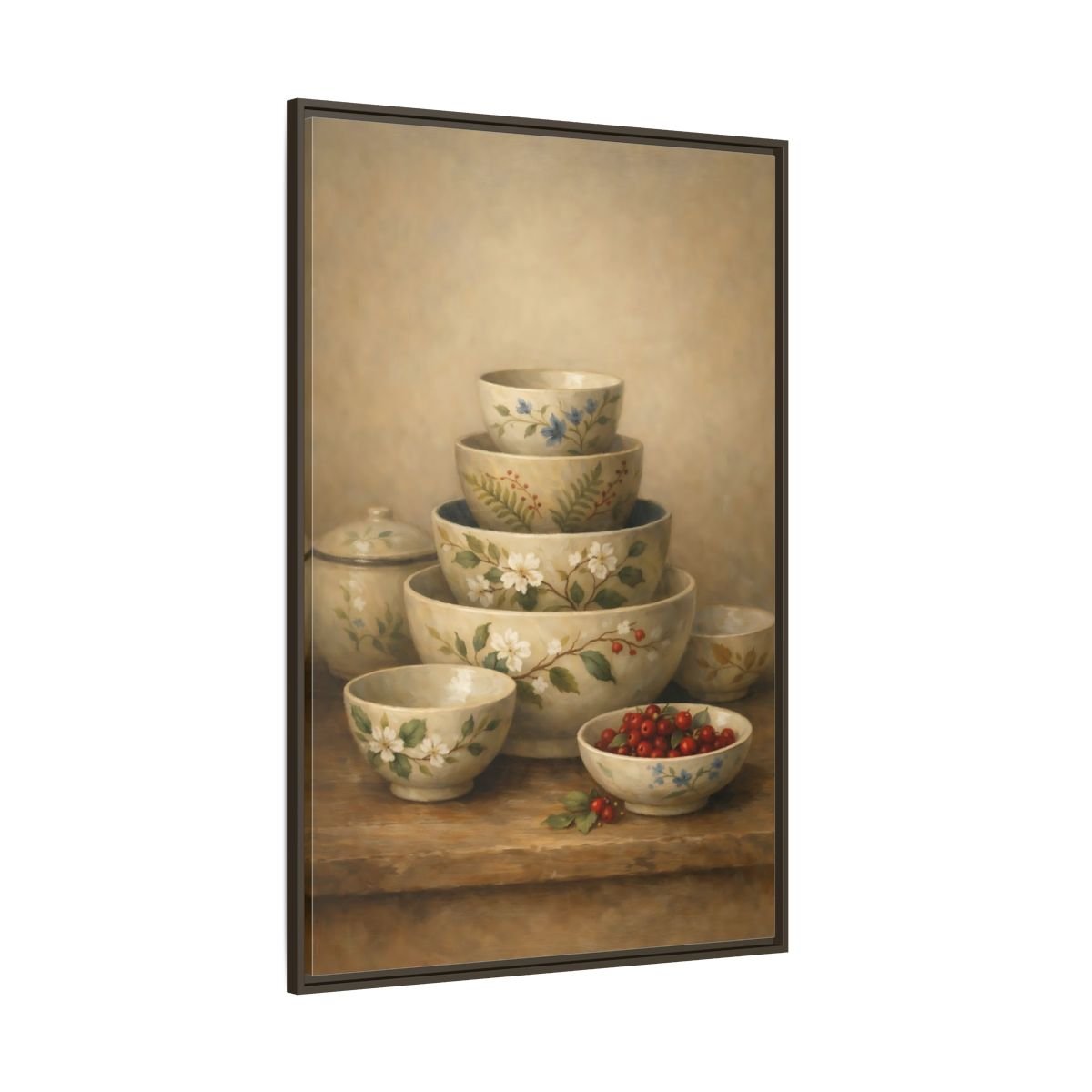 Nature Stacked Bowls Floral - Framed Canvas Wall Art Print - YesArtYes