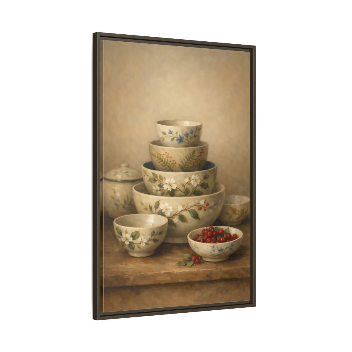 Nature Stacked Bowls Floral - Framed Canvas Wall Art Print - YesArtYes