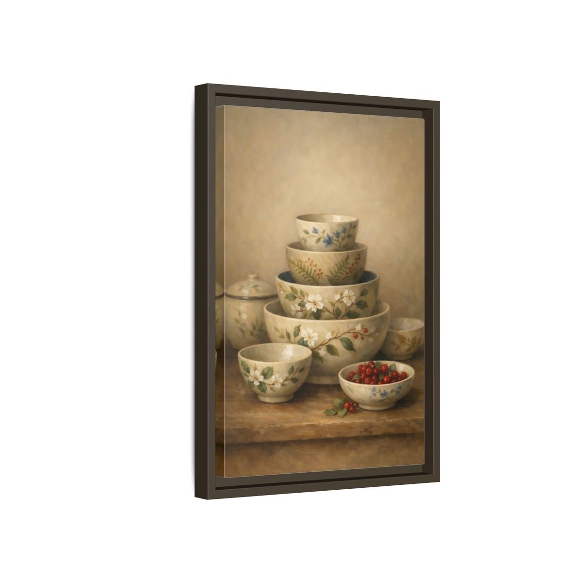 Nature Stacked Bowls Floral - Framed Canvas Wall Art Print - YesArtYes