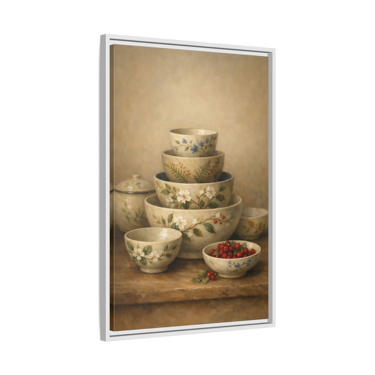 Nature Stacked Bowls Floral - Framed Canvas Wall Art Print - YesArtYes