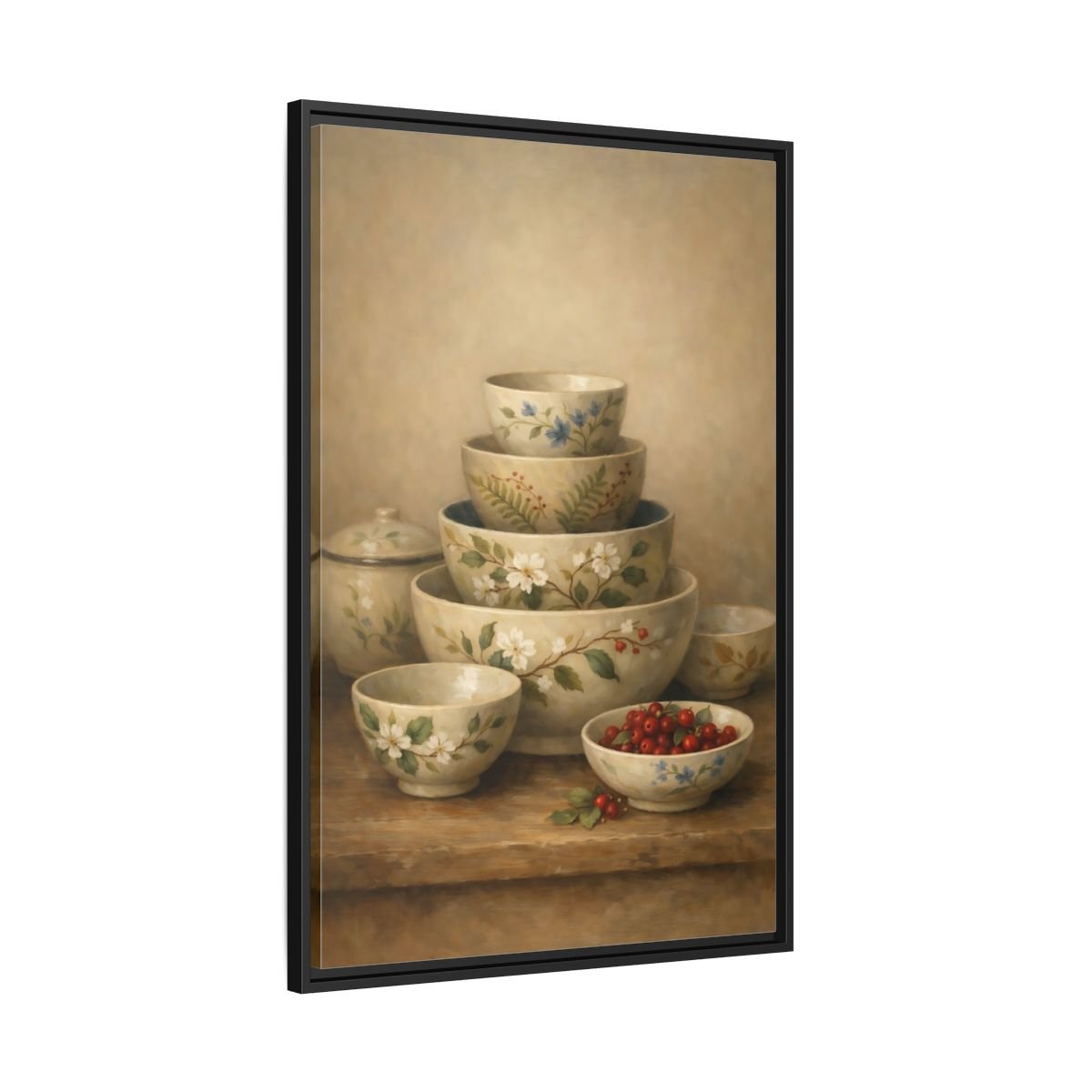 Nature Stacked Bowls Floral - Framed Canvas Wall Art Print - YesArtYes
