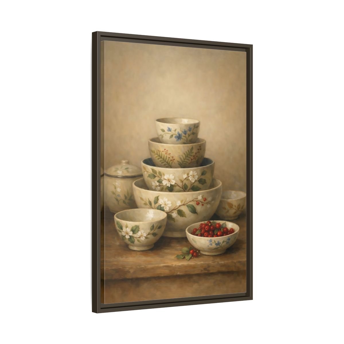 Nature Stacked Bowls Floral - Framed Canvas Wall Art Print - YesArtYes