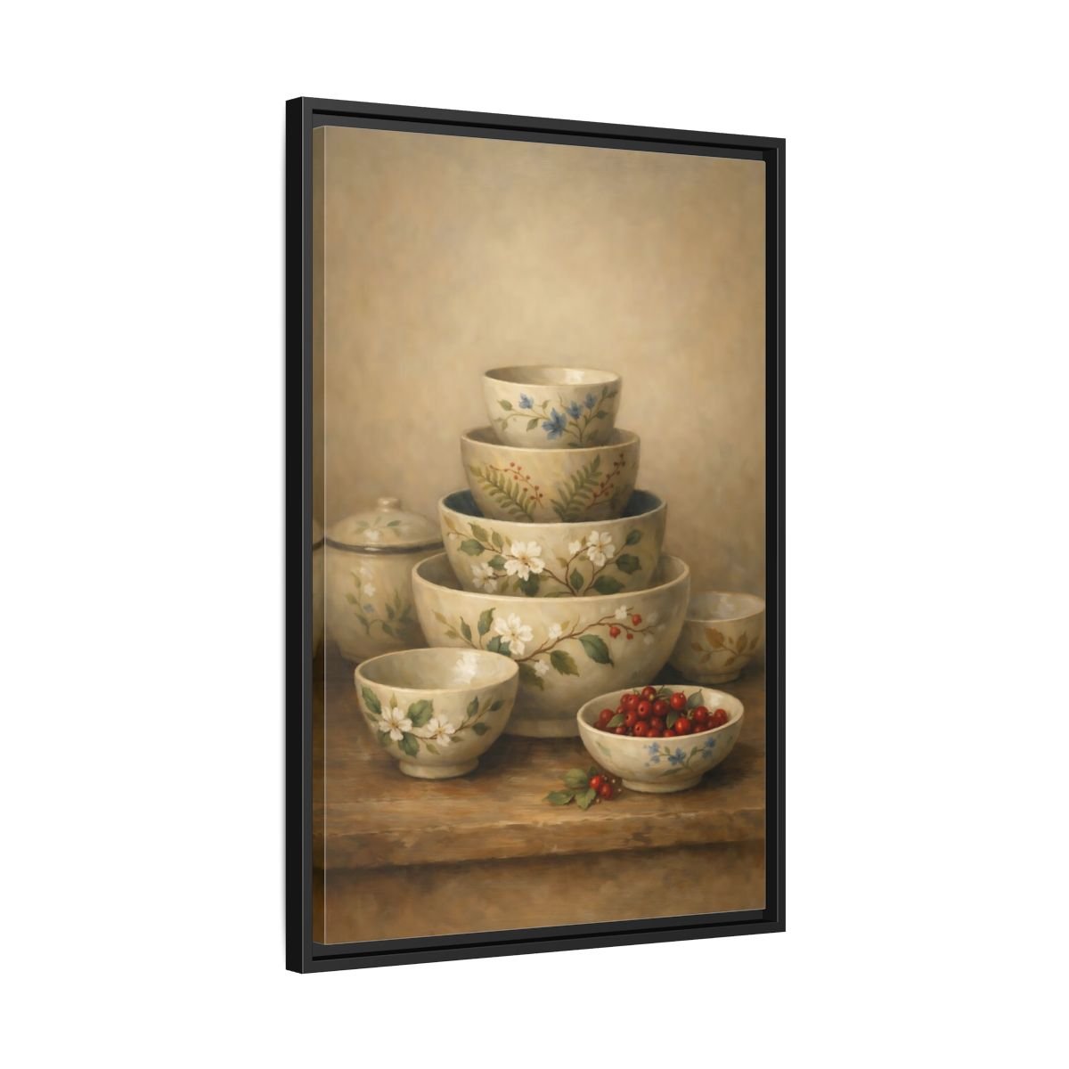 Nature Stacked Bowls Floral - Framed Canvas Wall Art Print - YesArtYes