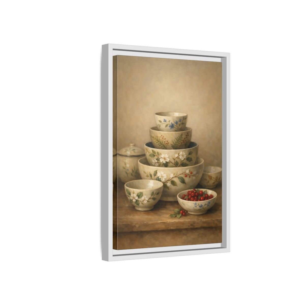 Nature Stacked Bowls Floral - Framed Canvas Wall Art Print - YesArtYes