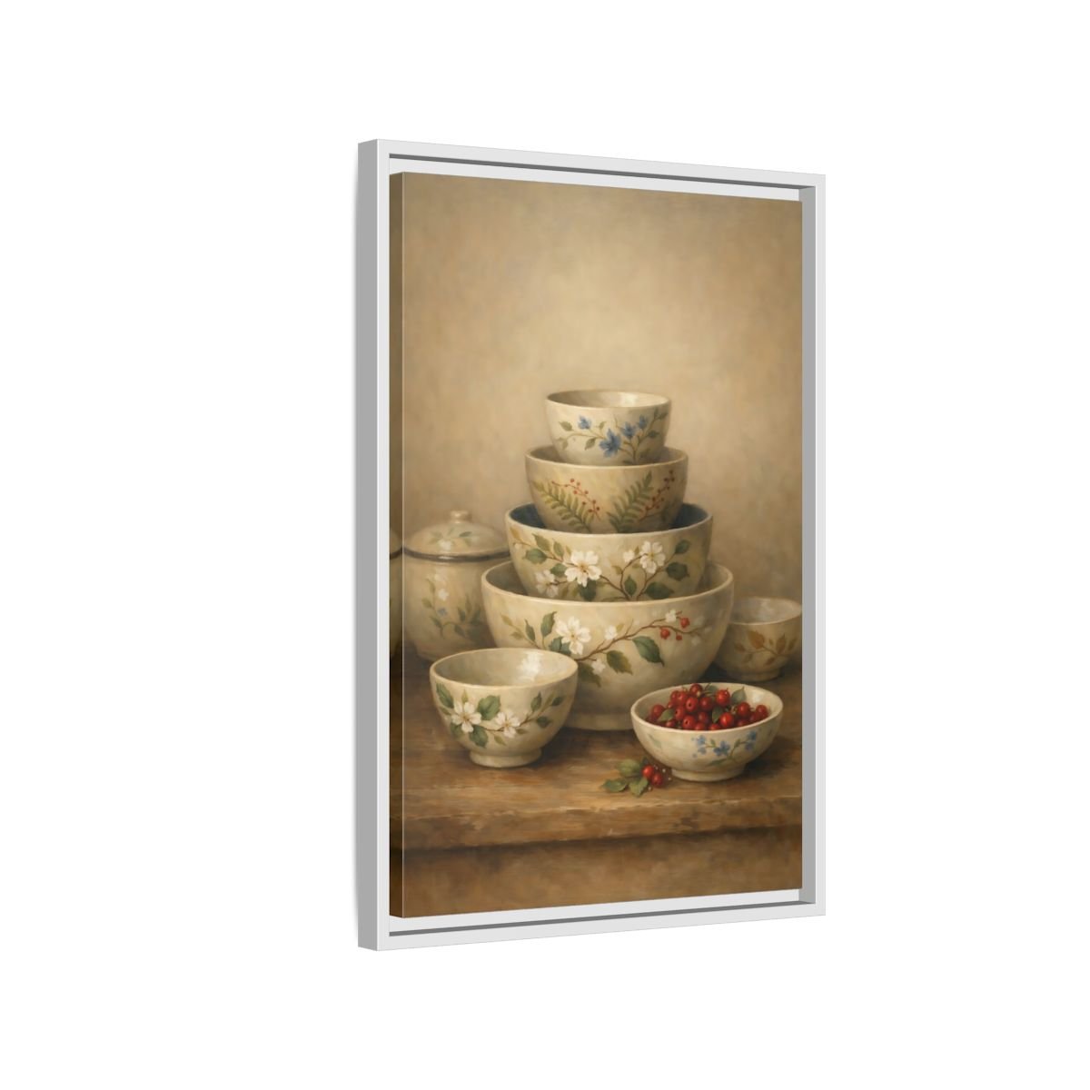 Nature Stacked Bowls Floral - Framed Canvas Wall Art Print - YesArtYes