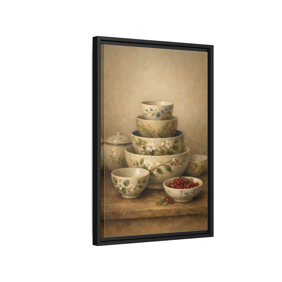 Nature Stacked Bowls Floral - Framed Canvas Wall Art Print - YesArtYes