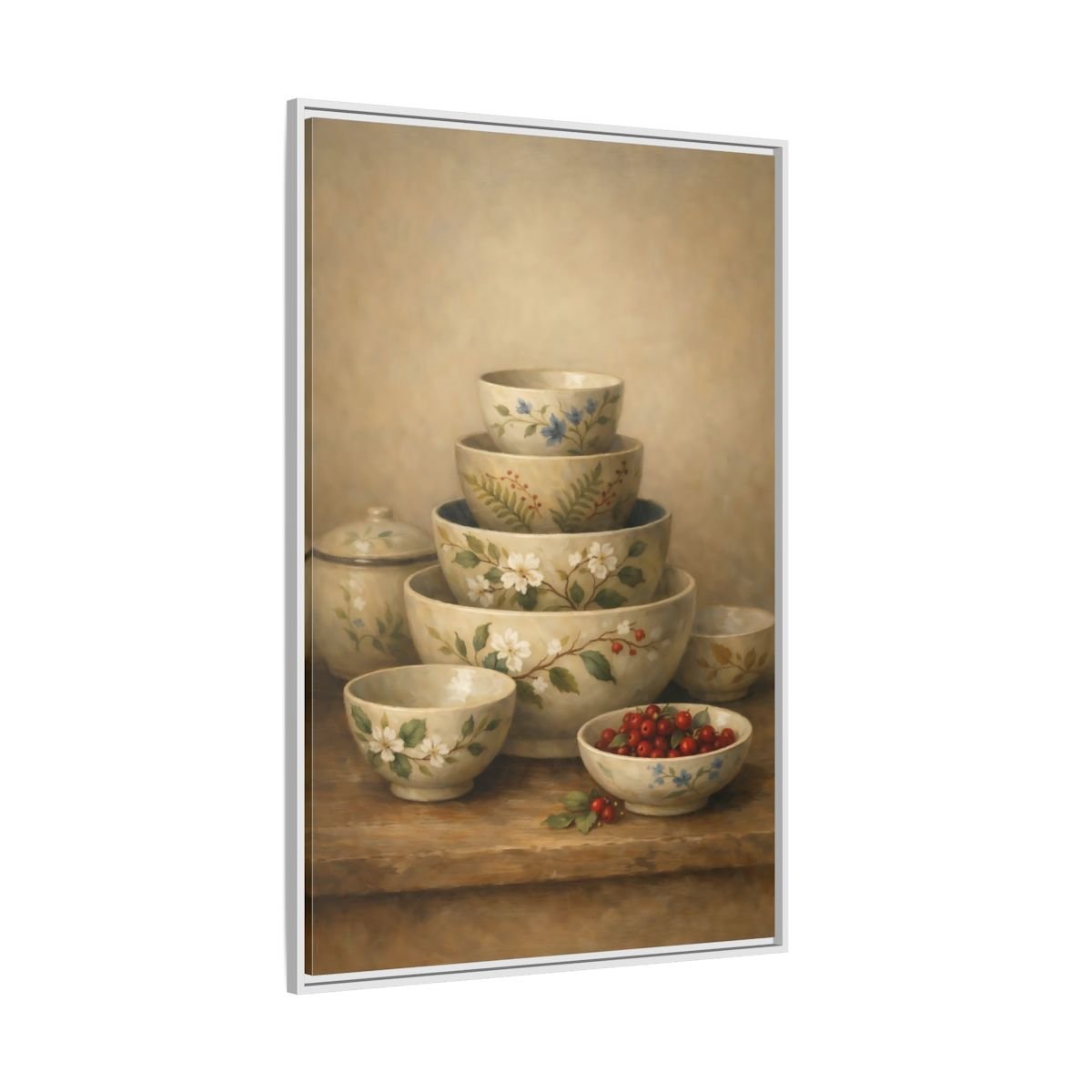 Nature Stacked Bowls Floral - Framed Canvas Wall Art Print - YesArtYes