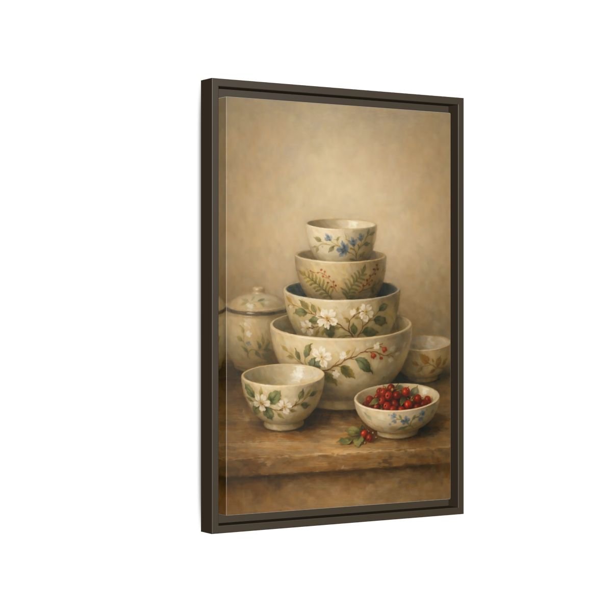Nature Stacked Bowls Floral - Framed Canvas Wall Art Print - YesArtYes