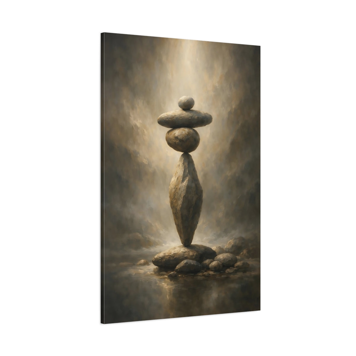 Main Mockup. Nature Stacked Rocks Earthy Tones Stone shown as stretched canvas wall art