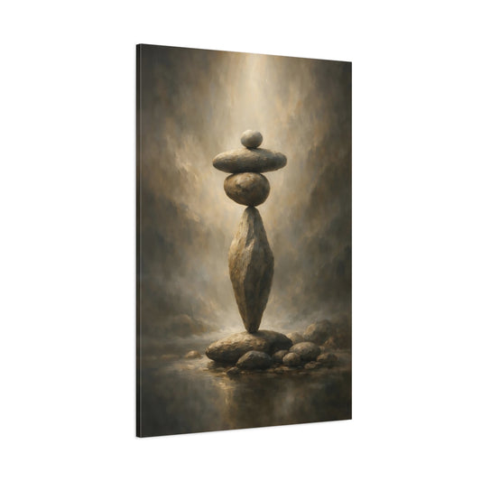 Main Mockup. Nature Stacked Rocks Earthy Tones Stone shown as stretched canvas wall art