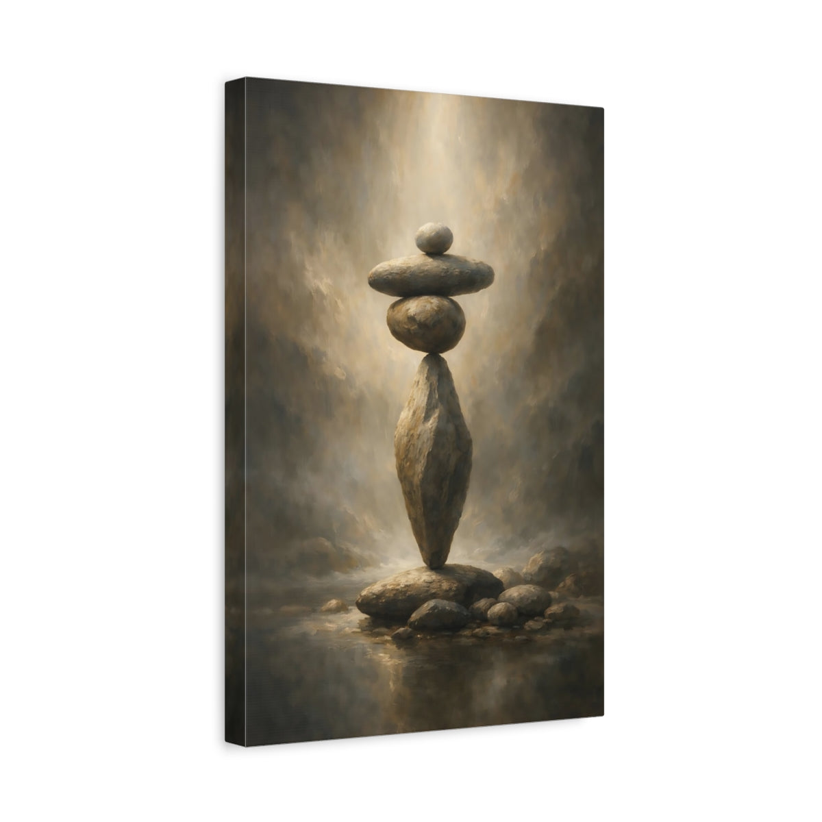 Side Mockup 4. Nature Stacked Rocks Earthy Tones Stone shown as stretched canvas wall art