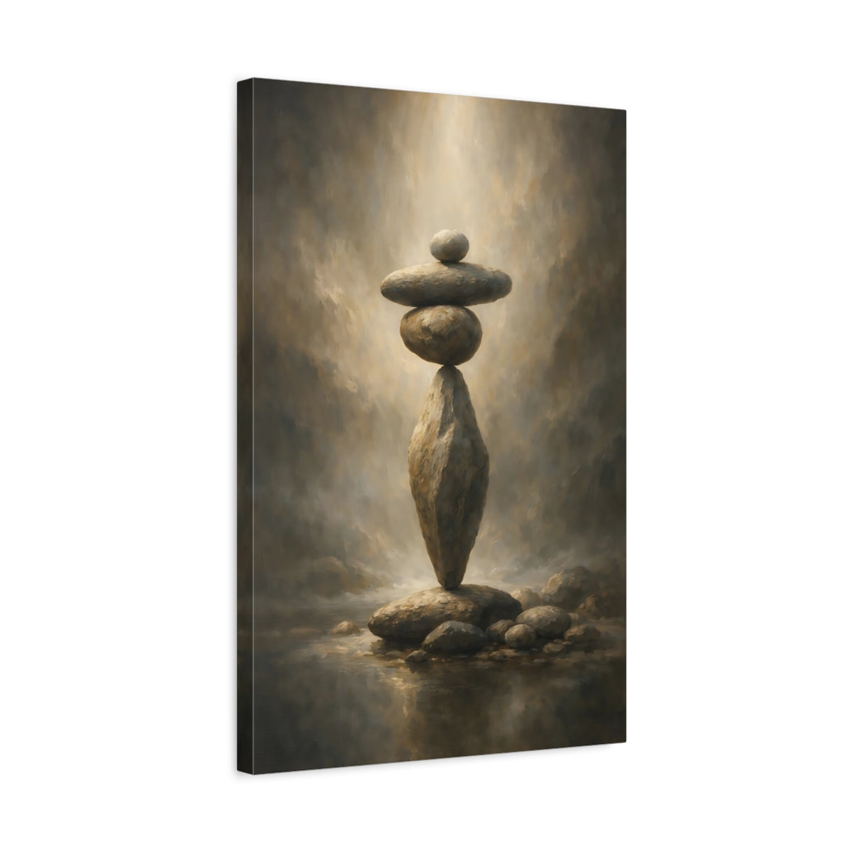Side Mockup 3. Nature Stacked Rocks Earthy Tones Stone shown as stretched canvas wall art