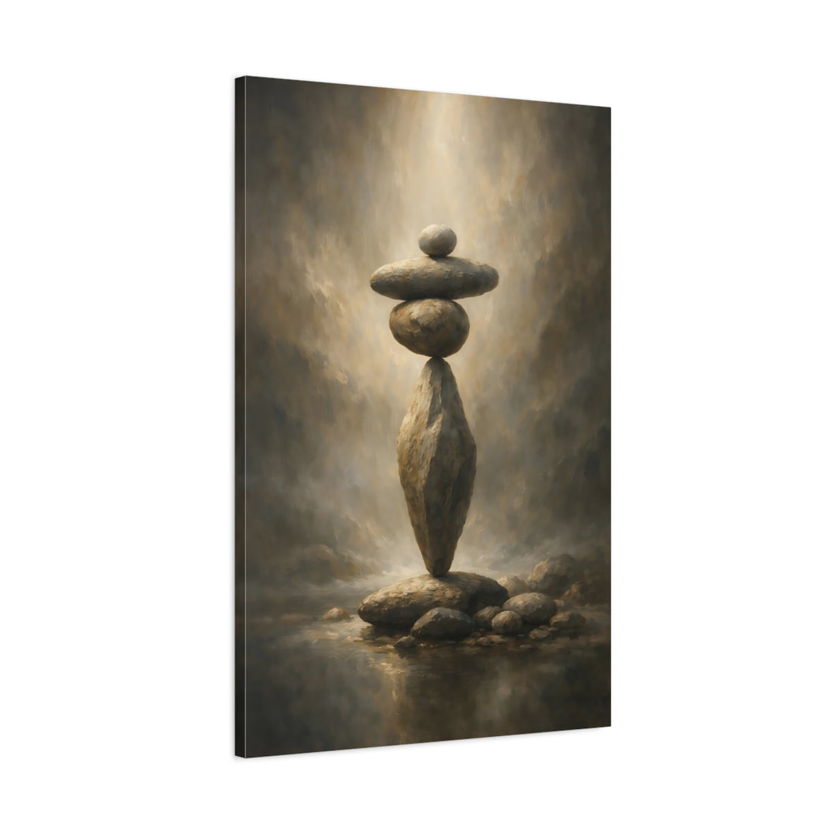 Side Mockup 1. Nature Stacked Rocks Earthy Tones Stone shown as stretched canvas wall art