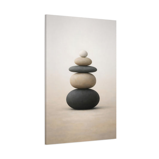 Nature Stacked Stones Black And Beige shown as stretched canvas wall art