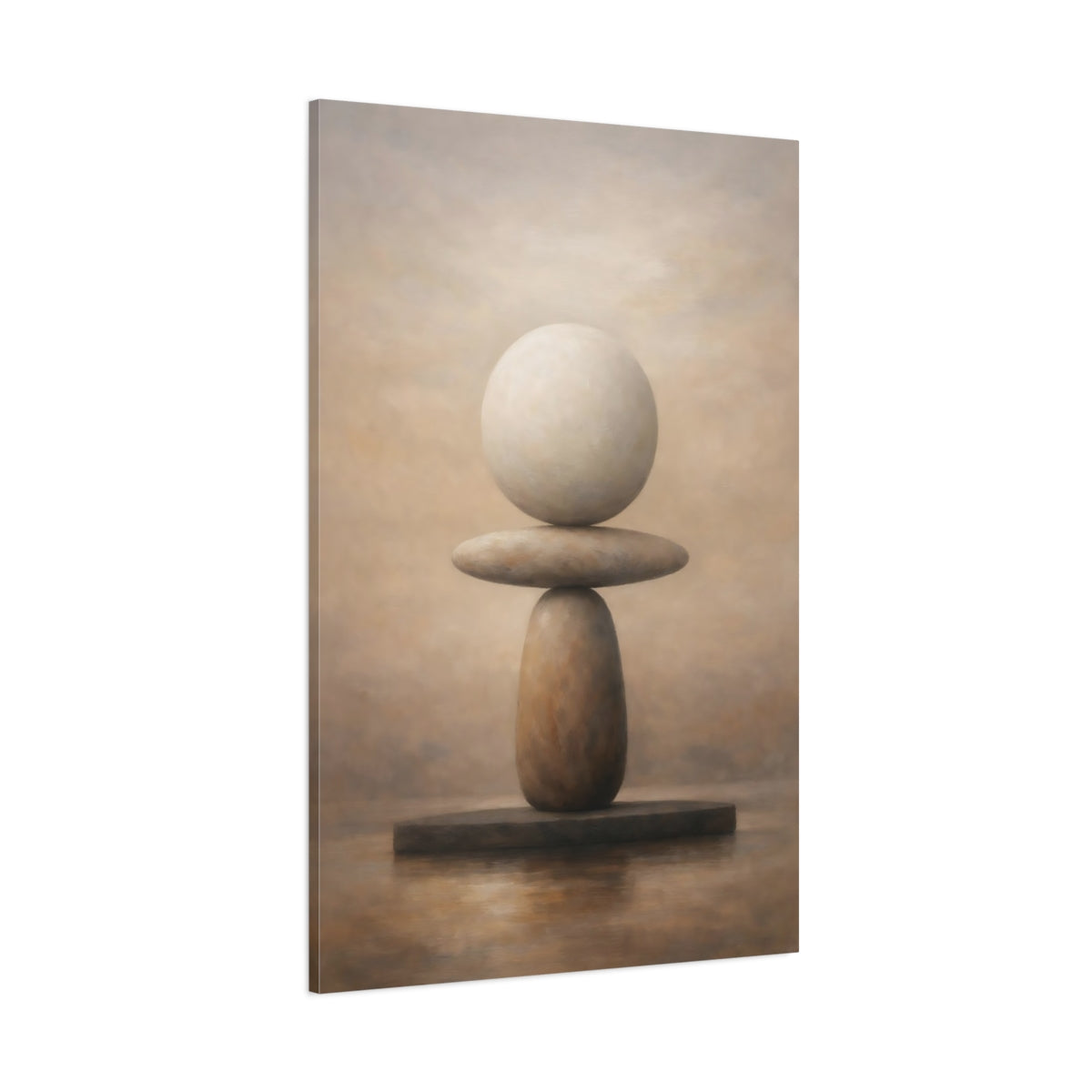 Main Mockup. Nature Stacked Stones Brown And Beige shown as stretched canvas wall art