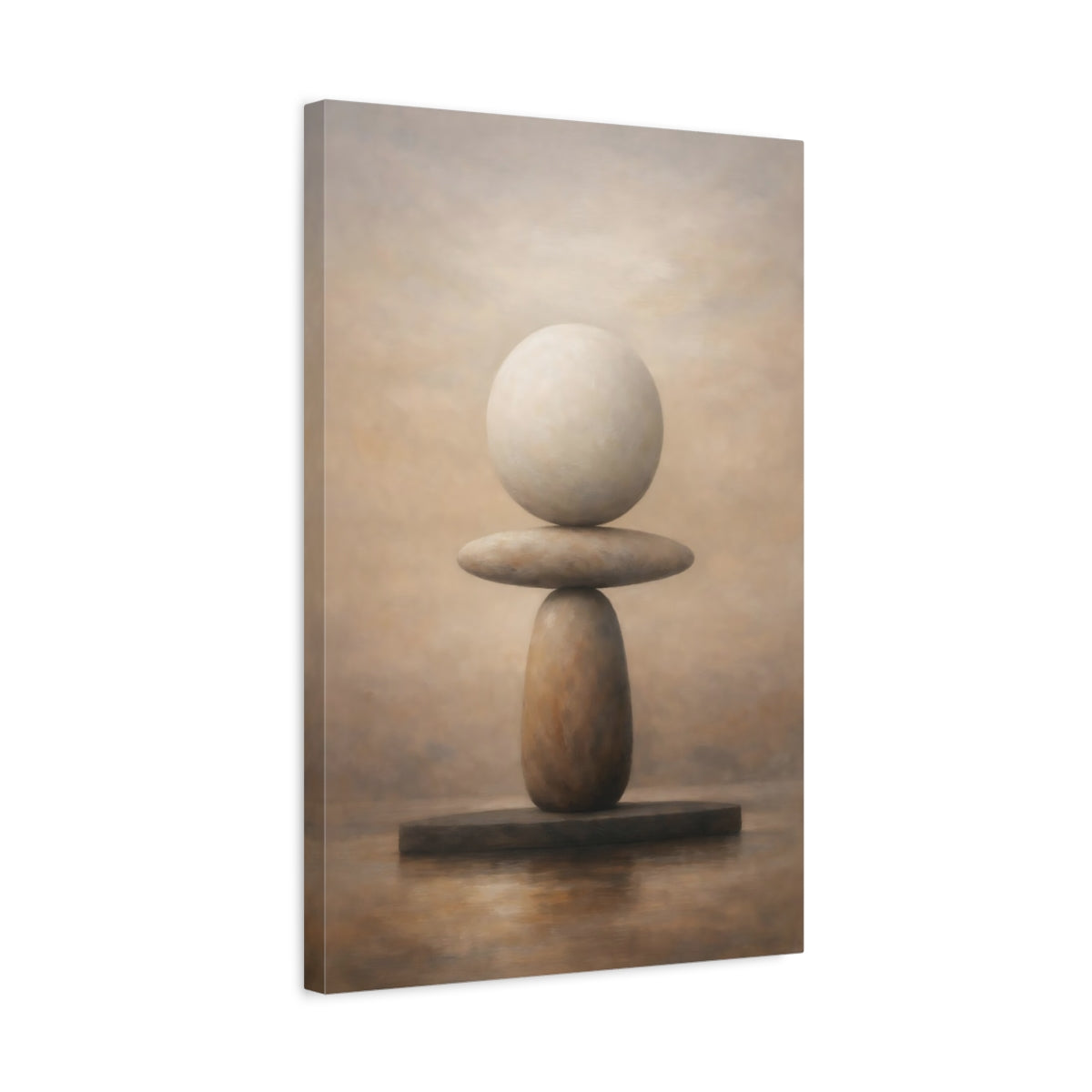 Side Mockup 3. Nature Stacked Stones Brown And Beige shown as stretched canvas wall art