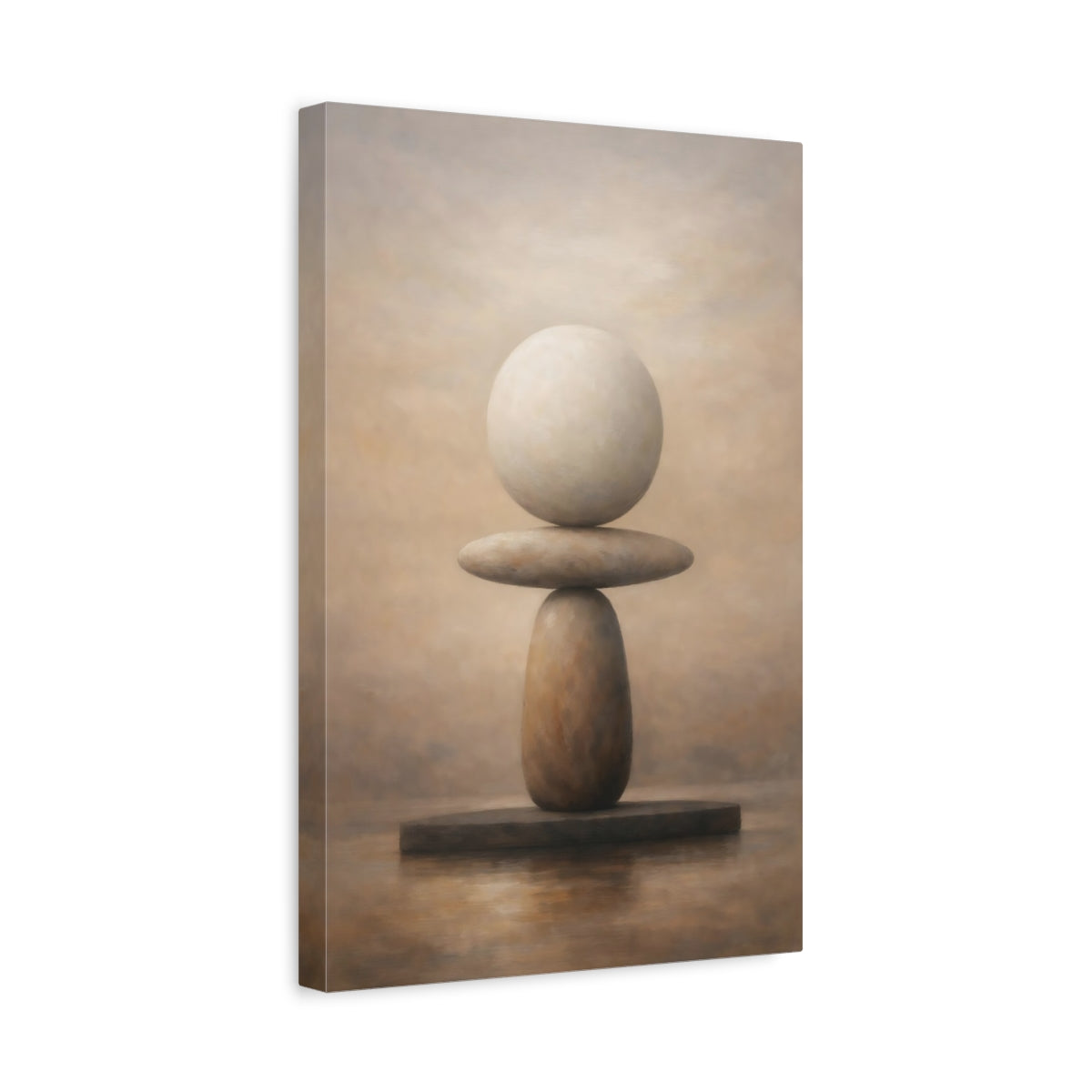 Side Mockup 4. Nature Stacked Stones Brown And Beige shown as stretched canvas wall art