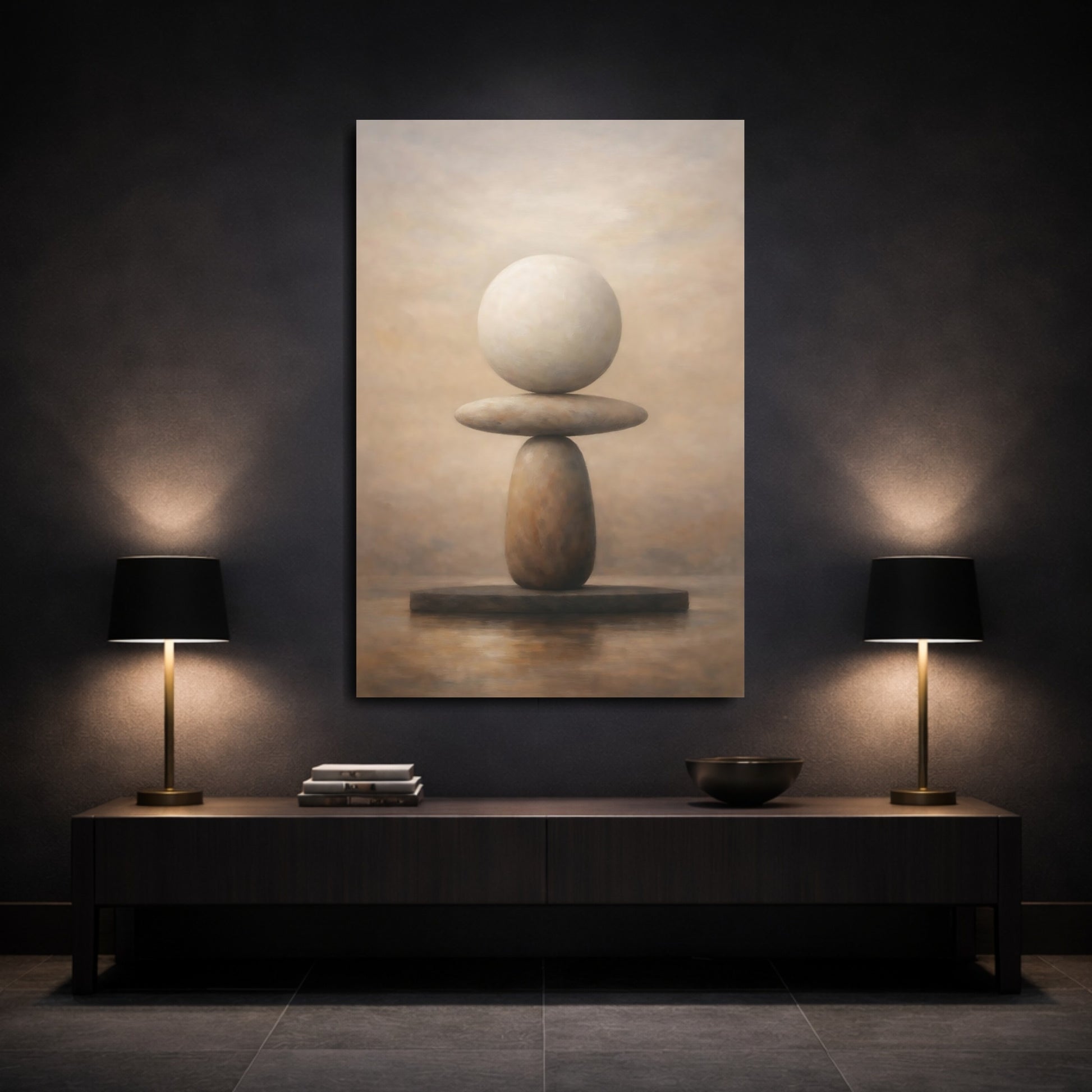 Mockup 2. Nature Stacked Stones Brown And Beige shown as stretched canvas wall art
