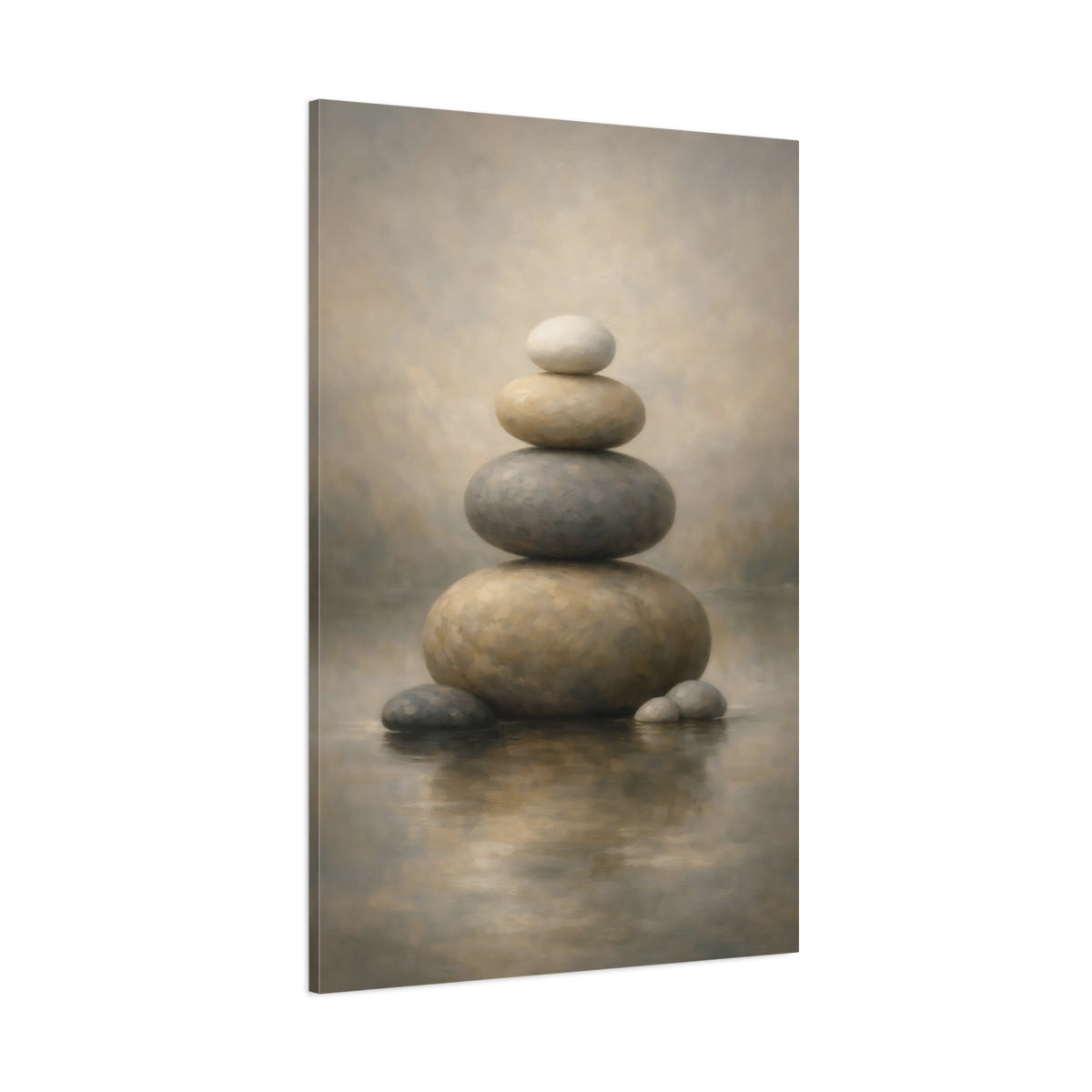 Main Mockup. Nature Stacked Stones Brown And Grey shown as stretched canvas wall art