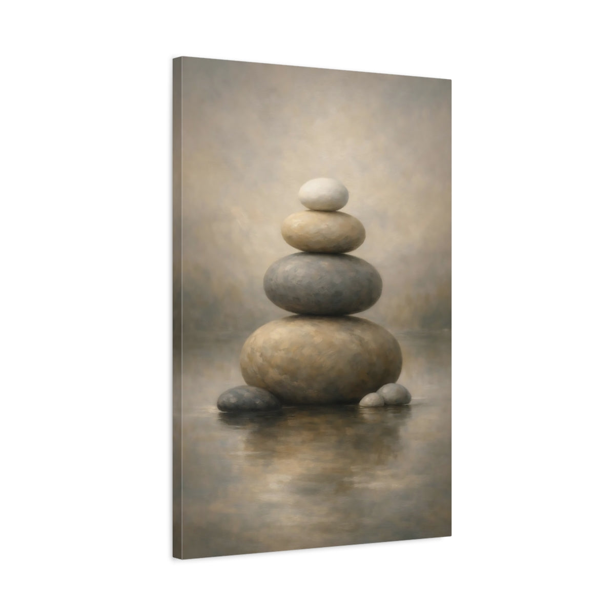 Side Mockup 2. Nature Stacked Stones Brown And Grey shown as stretched canvas wall art