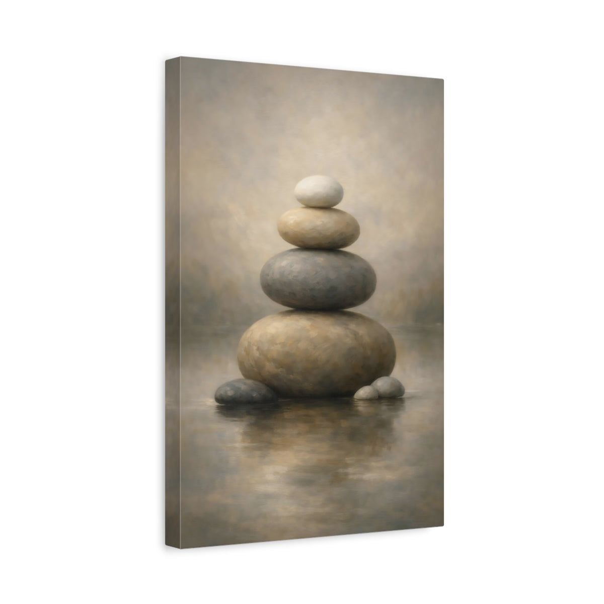 Side Mockup 4. Nature Stacked Stones Brown And Grey shown as stretched canvas wall art