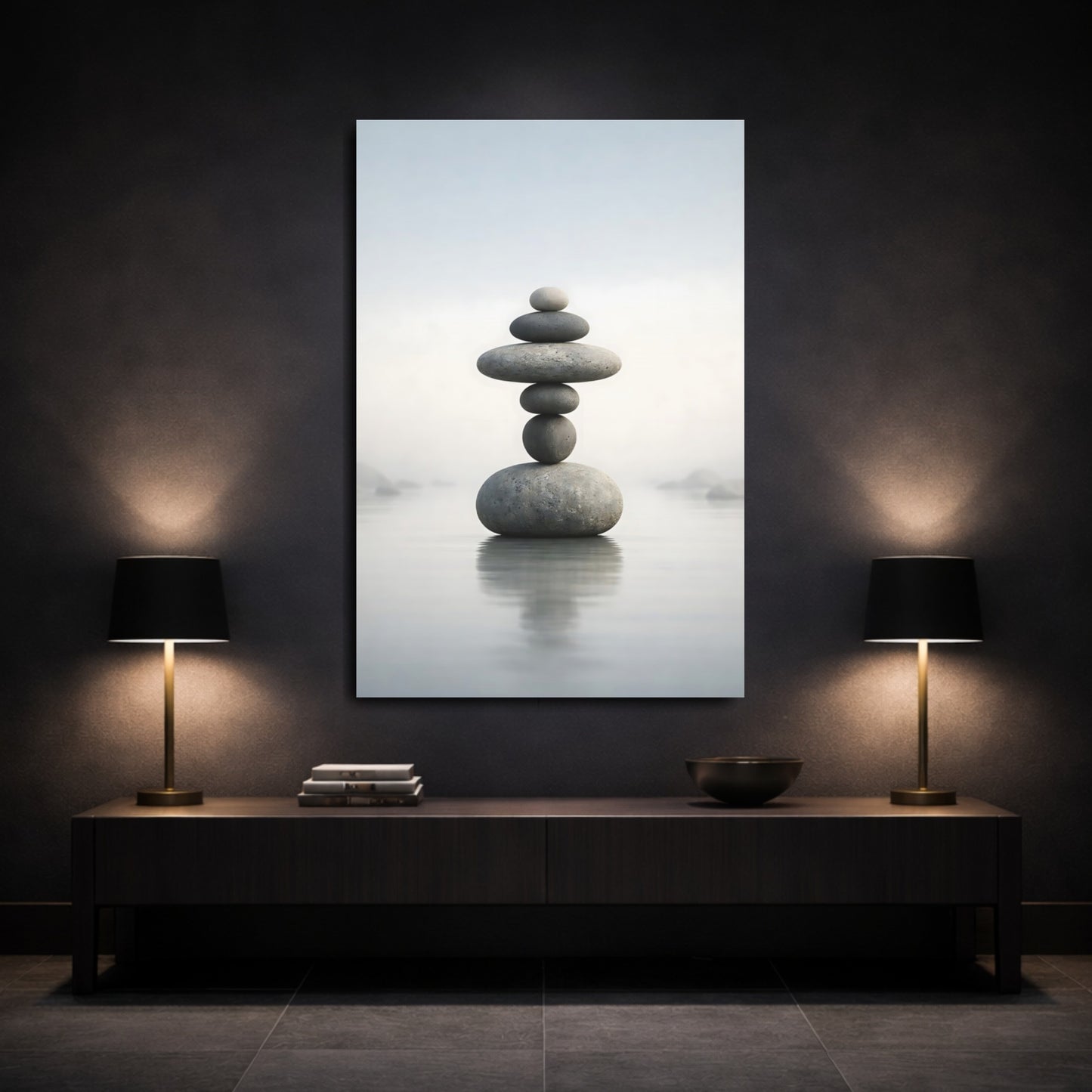 Nature Stacked Stones Gray Stacked Stones shown as front canvas room wall art