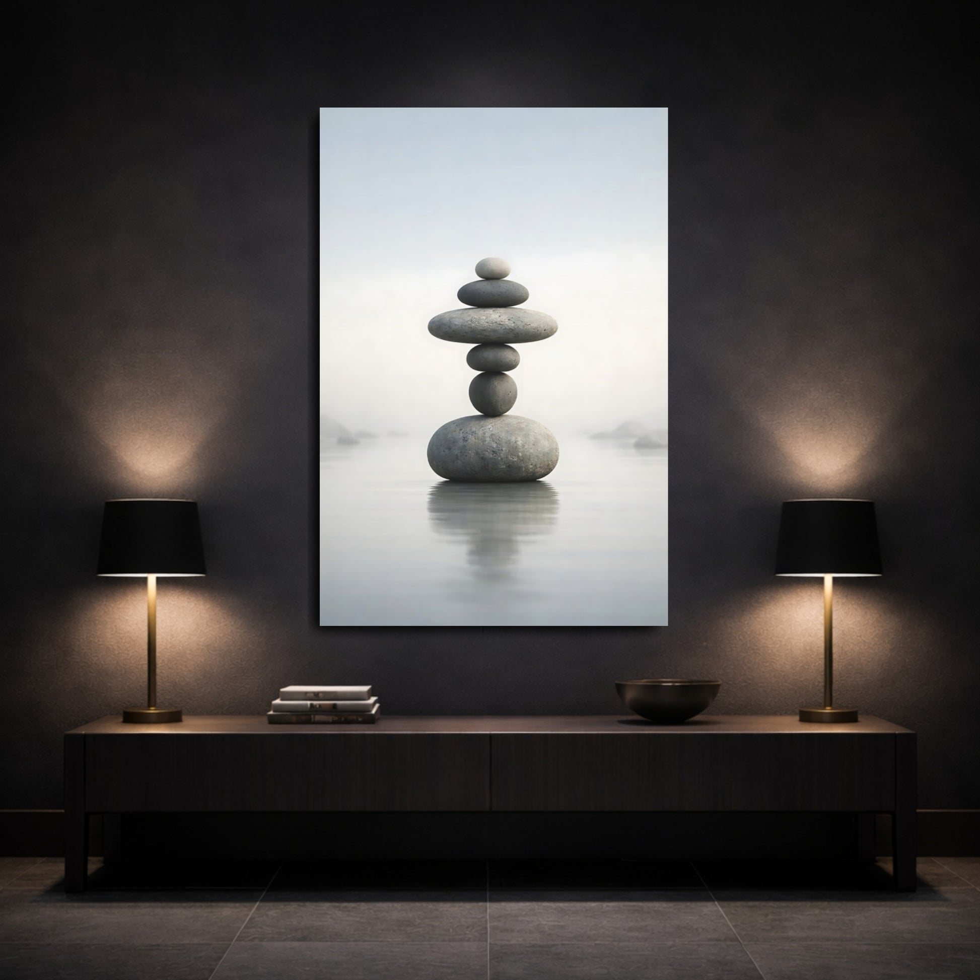 Nature Stacked Stones Gray Stacked Stones shown as front canvas room wall art