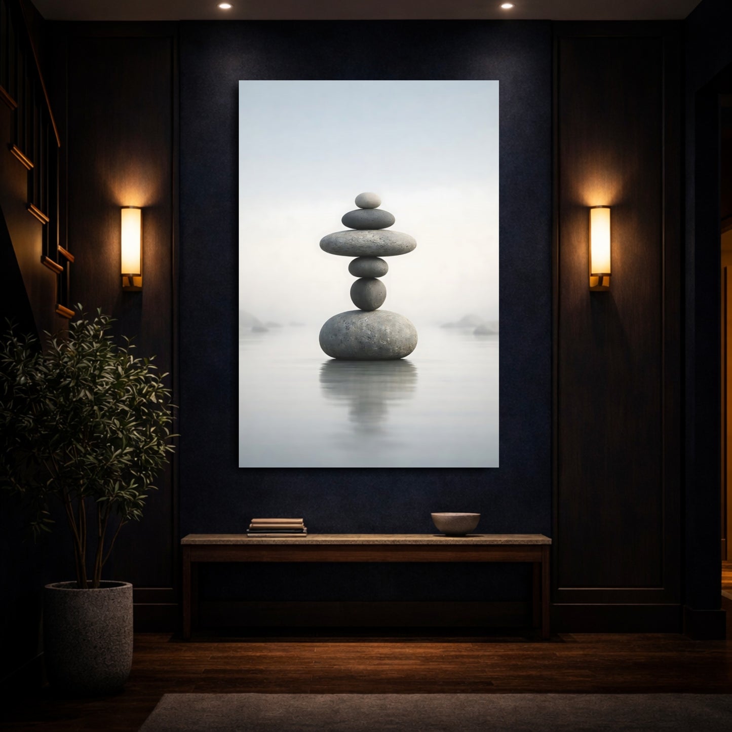 Nature Stacked Stones Gray Stacked Stones shown as front canvas room wall art