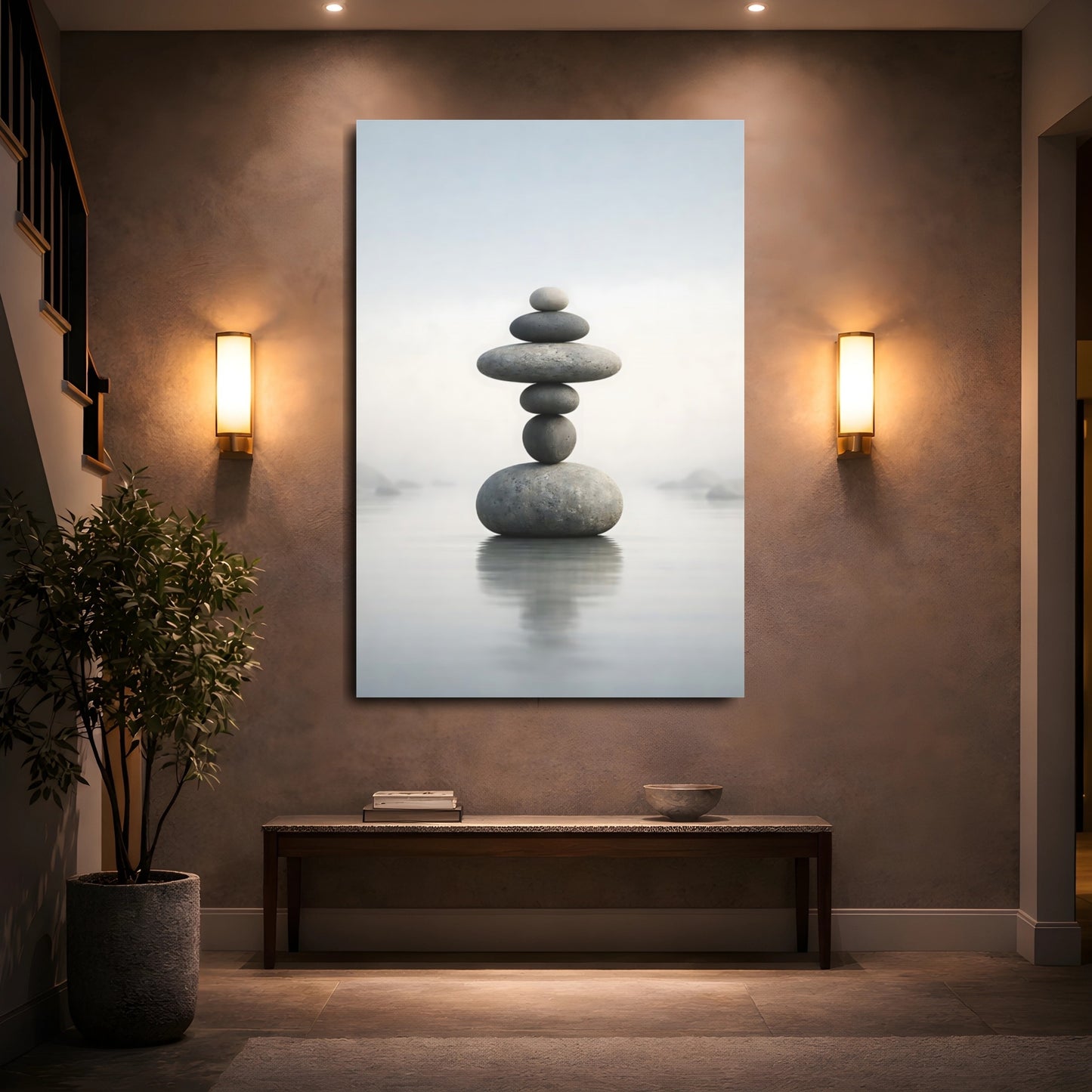 Nature Stacked Stones Gray Stacked Stones shown as front canvas room wall art